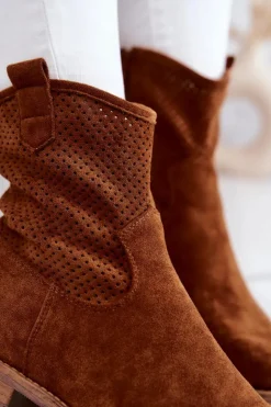 Damskie buty S.Barski Botki Wiosenne|Brązowe I Beżowe Botki*Zamszowe Damskie Ażurowe Botki Camel Lemar