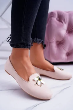 Boto Baleriny Klasyczne*Zamszowe Damskie Balerinki Lordsy Beż Veni