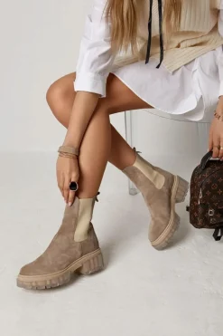 Boto Botki Wiosenne|Brązowe I Beżowe Botki*Zamszowe Damskie Botki Beżowe Eliann