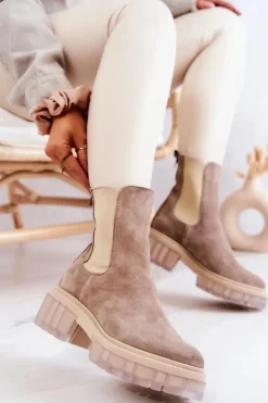 Boto Botki Wiosenne|Brązowe I Beżowe Botki*Zamszowe Damskie Botki Beżowe Eliann