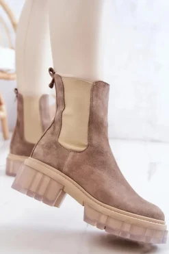 Boto Botki Wiosenne|Brązowe I Beżowe Botki*Zamszowe Damskie Botki Beżowe Eliann