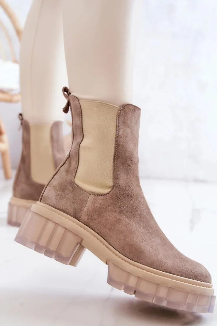 Boto Botki Wiosenne|Brązowe I Beżowe Botki*Zamszowe Damskie Botki Beżowe Eliann