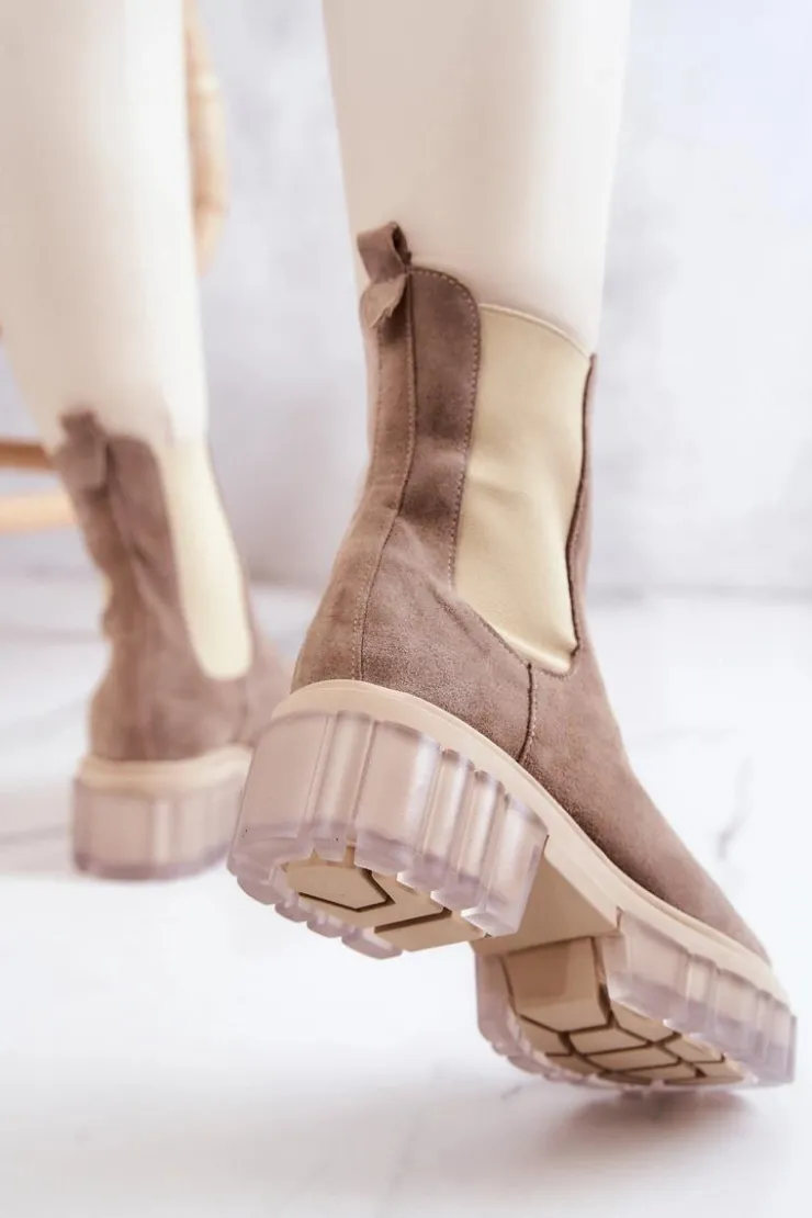 Boto Botki Wiosenne|Brązowe I Beżowe Botki*Zamszowe Damskie Botki Beżowe Eliann