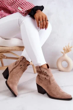 Damskie Damskie buty S.Barski Zamszowe Damskie Botki Kowbojki Beżowe Devon