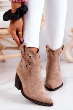 Damskie Damskie buty S.Barski Zamszowe Damskie Botki Kowbojki Beżowe Devon