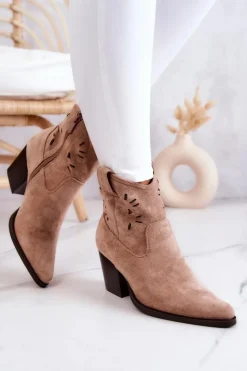 Damskie Damskie buty S.Barski Zamszowe Damskie Botki Kowbojki Beżowe Devon