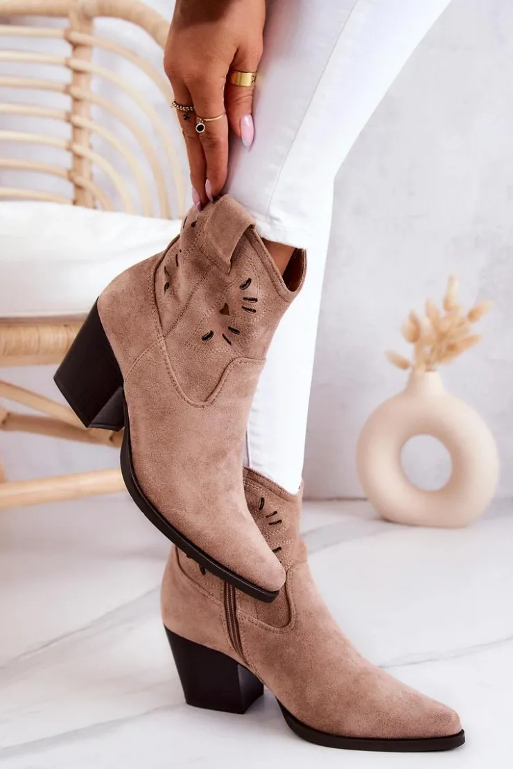 Damskie Damskie buty S.Barski Zamszowe Damskie Botki Kowbojki Beżowe Devon