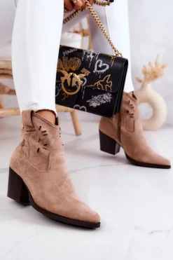 Damskie Damskie buty S.Barski Zamszowe Damskie Botki Kowbojki Beżowe Devon