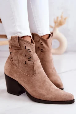 Damskie Damskie buty S.Barski Zamszowe Damskie Botki Kowbojki Beżowe Devon