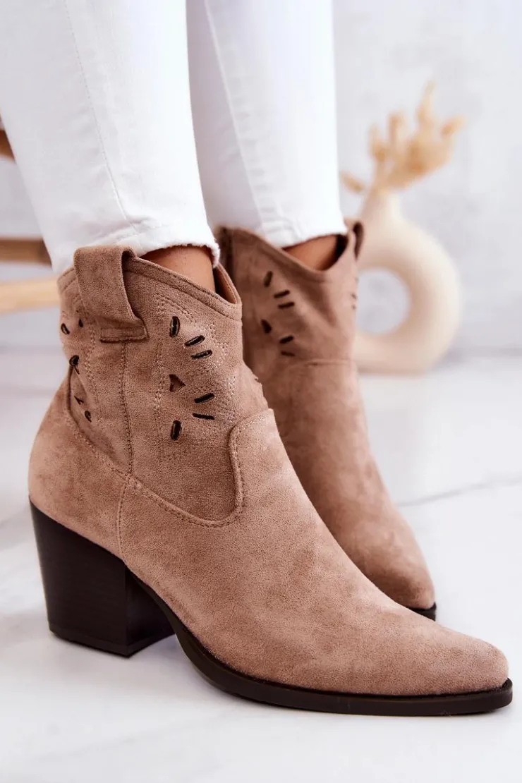 Damskie Damskie buty S.Barski Zamszowe Damskie Botki Kowbojki Beżowe Devon