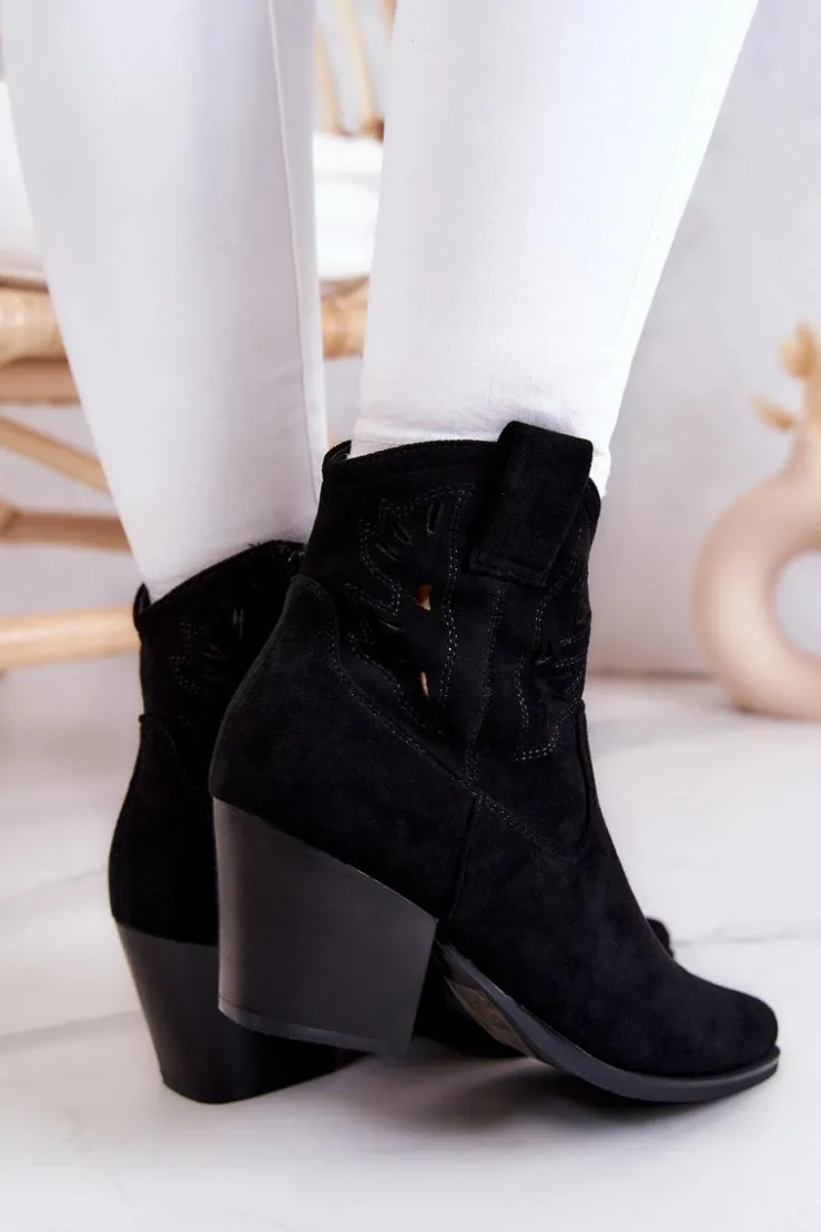 Outlet Damskie buty S.Barski Zamszowe Damskie Botki Kowbojki Czarne Devon