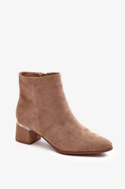 Damskie Evento Zamszowe Damskie Botki Na Obcasie Beżowe Mebassa