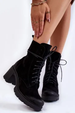 Outlet Boto Zamszowe Damskie Botki Na Obcasie Czarne Rea