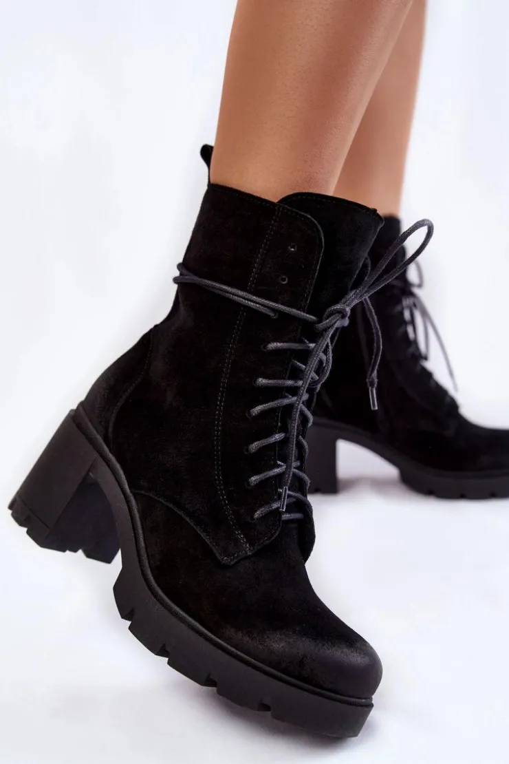 Outlet Boto Zamszowe Damskie Botki Na Obcasie Czarne Rea