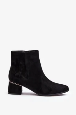 Damskie Evento Zamszowe Damskie Botki Na Obcasie Czarne Mebassa