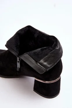 Damskie Evento Zamszowe Damskie Botki Na Obcasie Czarne Mebassa