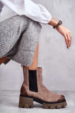 Damskie Boto Zamszowe Damskie Botki Na Platformie Beżowe Lemar Hilde