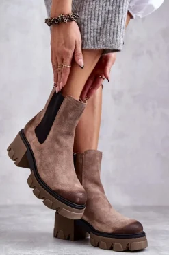 Damskie Boto Zamszowe Damskie Botki Na Platformie Beżowe Lemar Hilde