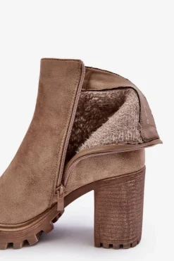 Discount Boto Zamszowe Damskie Botki Na Słupku Z Ozdobą Beżowe Menoria