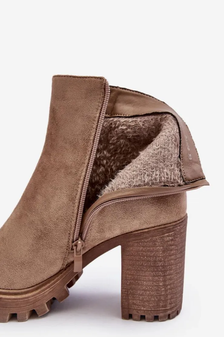 Discount Boto Zamszowe Damskie Botki Na Słupku Z Ozdobą Beżowe Menoria