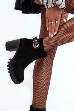 Boto Botki Ocieplane|Czarne Botki*Zamszowe Damskie Botki Na Słupku Z Ozdobą Czarne Menoria Czarny