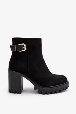Boto Botki Ocieplane|Czarne Botki*Zamszowe Damskie Botki Na Słupku Z Ozdobą Czarne Menoria Czarny