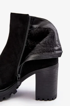 Boto Botki Ocieplane|Czarne Botki*Zamszowe Damskie Botki Na Słupku Z Ozdobą Czarne Menoria Czarny