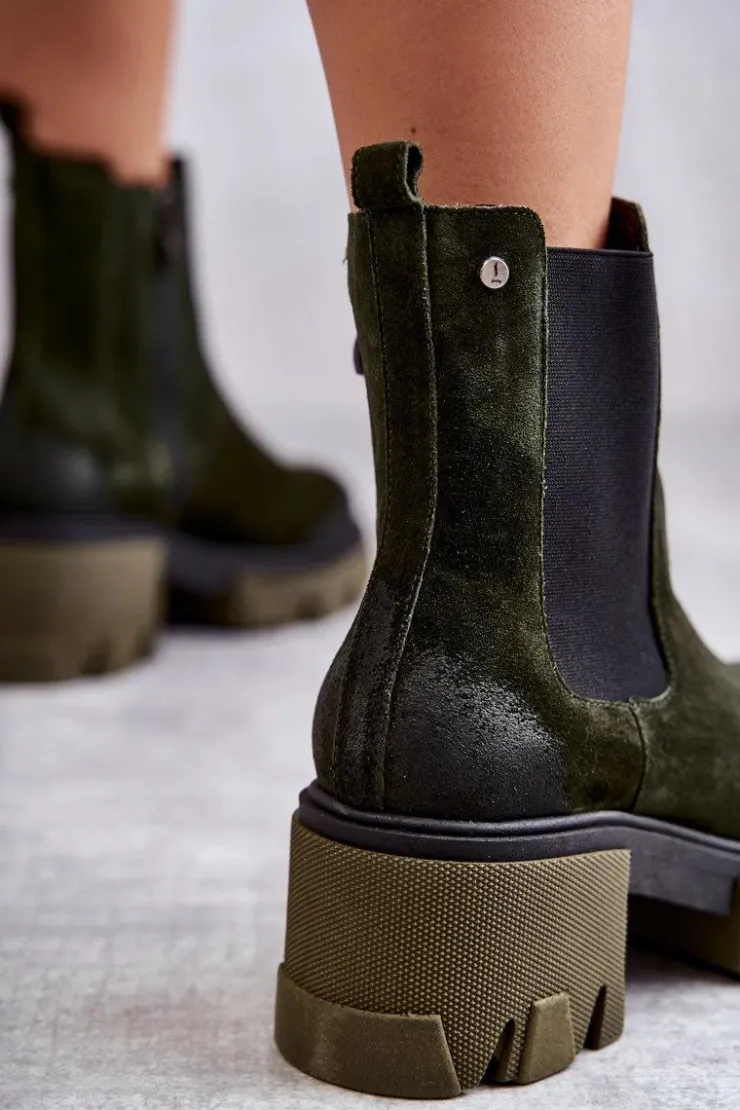 Boto Botki Skórzane|Czarne Botki*Zamszowe Damskie Botki Na Platformie Khaki Lemar Hilde