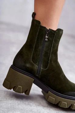 Boto Botki Skórzane|Czarne Botki*Zamszowe Damskie Botki Na Platformie Khaki Lemar Hilde