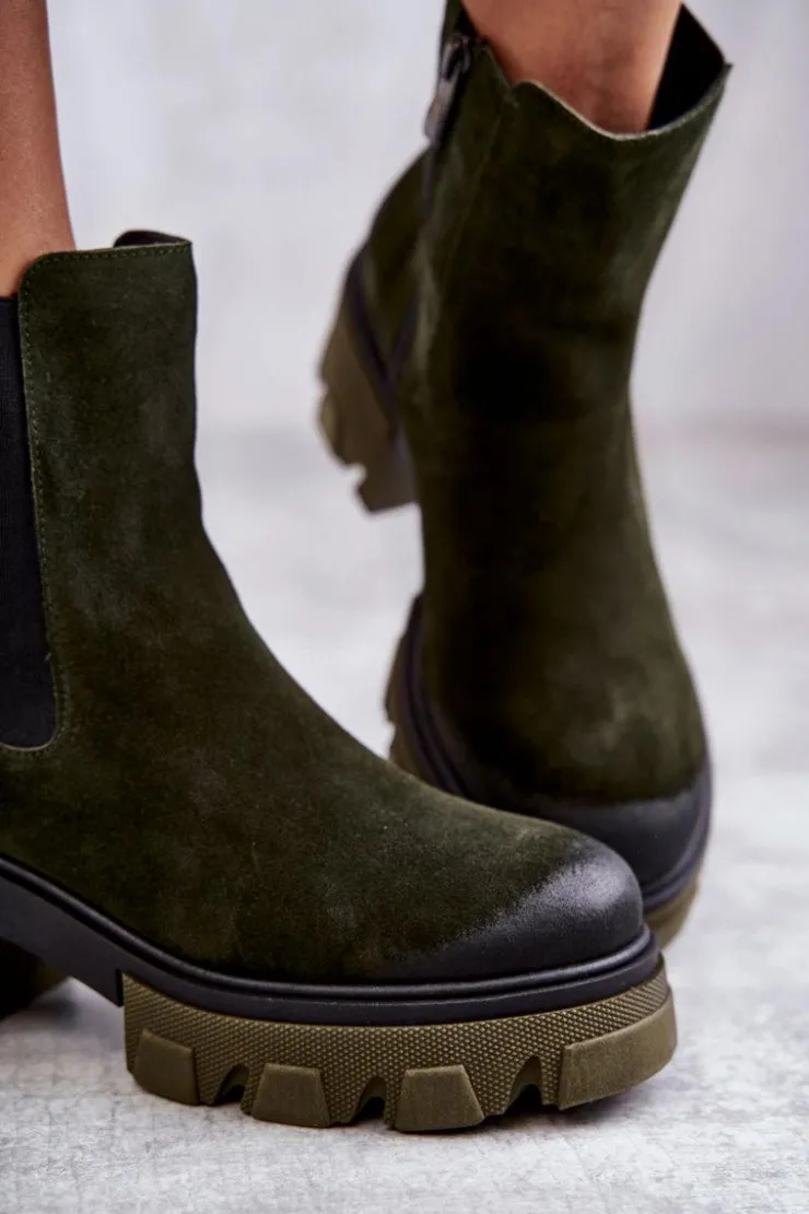 Boto Botki Skórzane|Czarne Botki*Zamszowe Damskie Botki Na Platformie Khaki Lemar Hilde