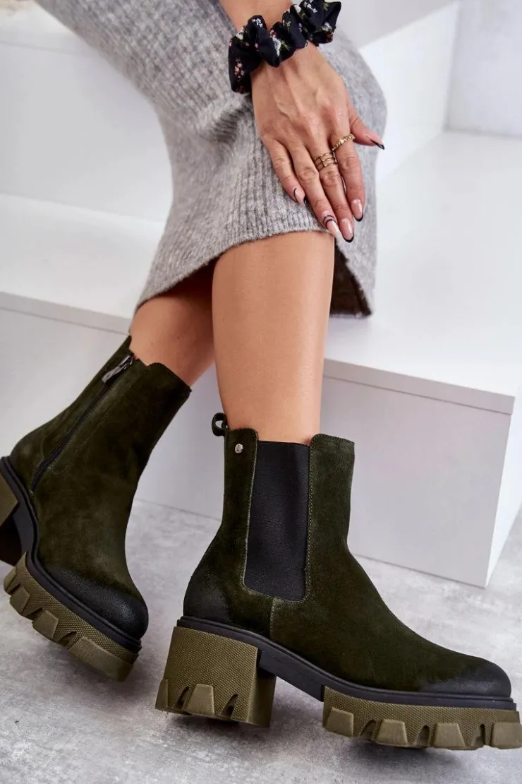 Boto Botki Skórzane|Czarne Botki*Zamszowe Damskie Botki Na Platformie Khaki Lemar Hilde