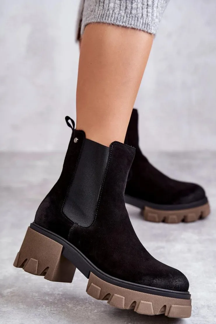 Online Boto Zamszowe Damskie Botki Na Platformie Czarne Lemar Hilde