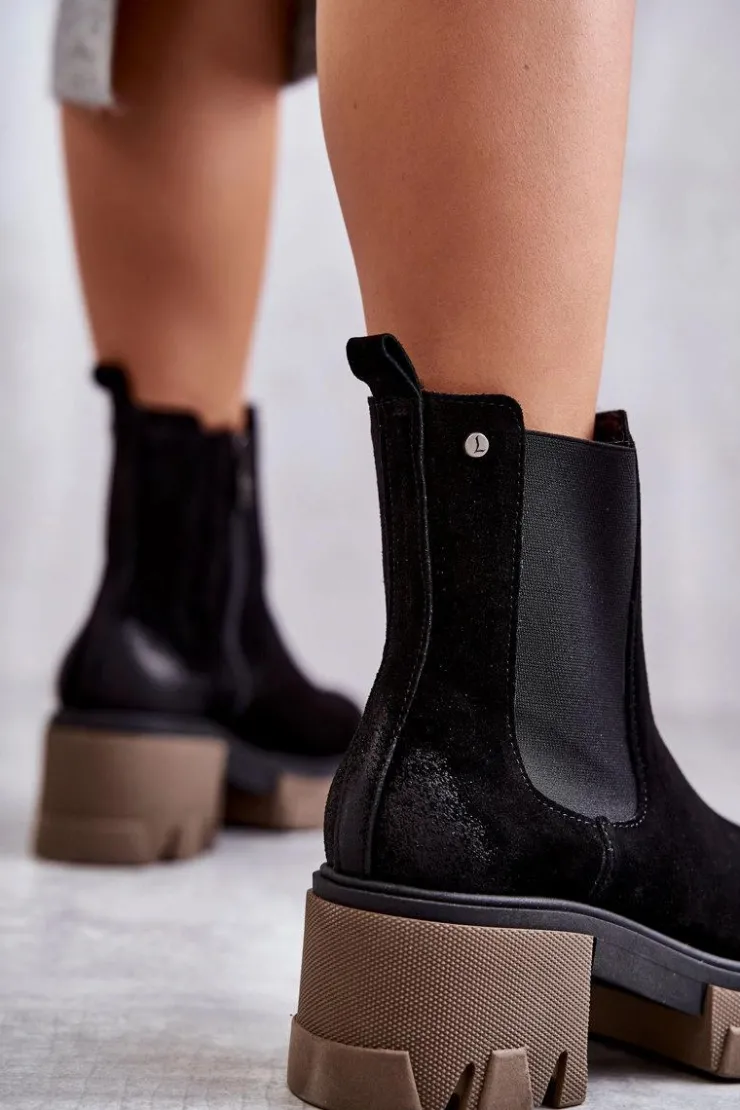 Online Boto Zamszowe Damskie Botki Na Platformie Czarne Lemar Hilde