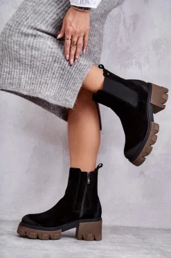 Online Boto Zamszowe Damskie Botki Na Platformie Czarne Lemar Hilde
