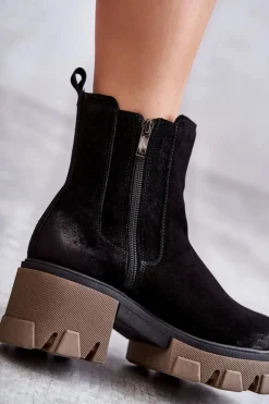 Online Boto Zamszowe Damskie Botki Na Platformie Czarne Lemar Hilde