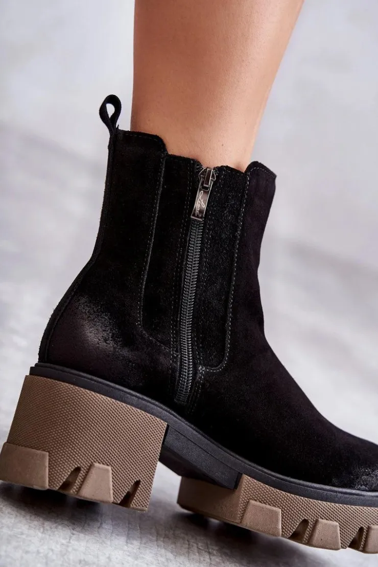 Online Boto Zamszowe Damskie Botki Na Platformie Czarne Lemar Hilde