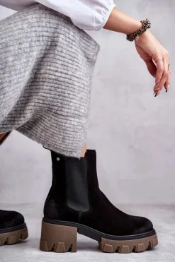 Online Boto Zamszowe Damskie Botki Na Platformie Czarne Lemar Hilde