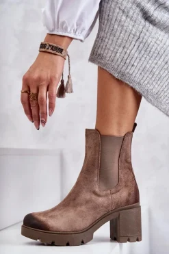 Boto Botki Ocieplane|Botki Skórzane*Zamszowe Damskie Botki Na Platformie Beżowe Lemar Martine Beżowy