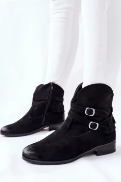 Outlet Buty damskie Vinceza Zamszowe Damskie Botki Ocieplane Czarne Castlerock