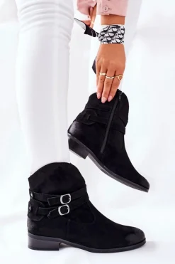 Outlet Buty damskie Vinceza Zamszowe Damskie Botki Ocieplane Czarne Castlerock