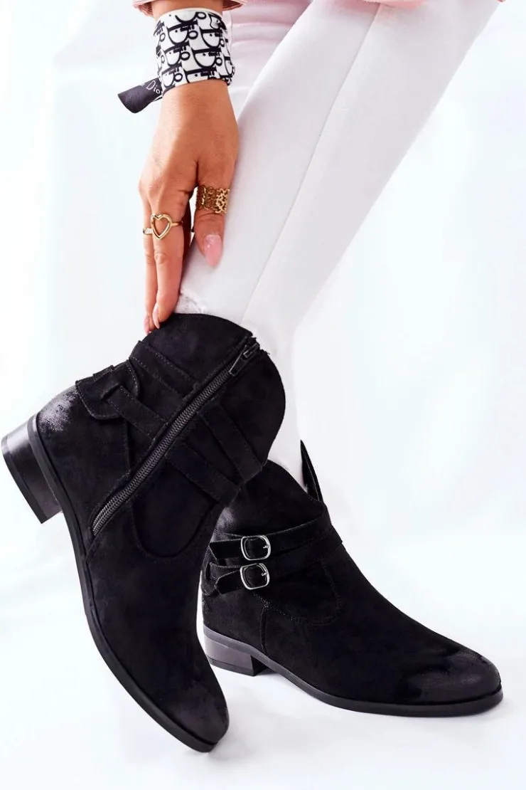 Outlet Buty damskie Vinceza Zamszowe Damskie Botki Ocieplane Czarne Castlerock