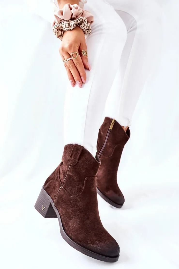 Sale Buty damskie Vinceza Zamszowe Damskie Botki Ocieplane Brązowe Hillbrook