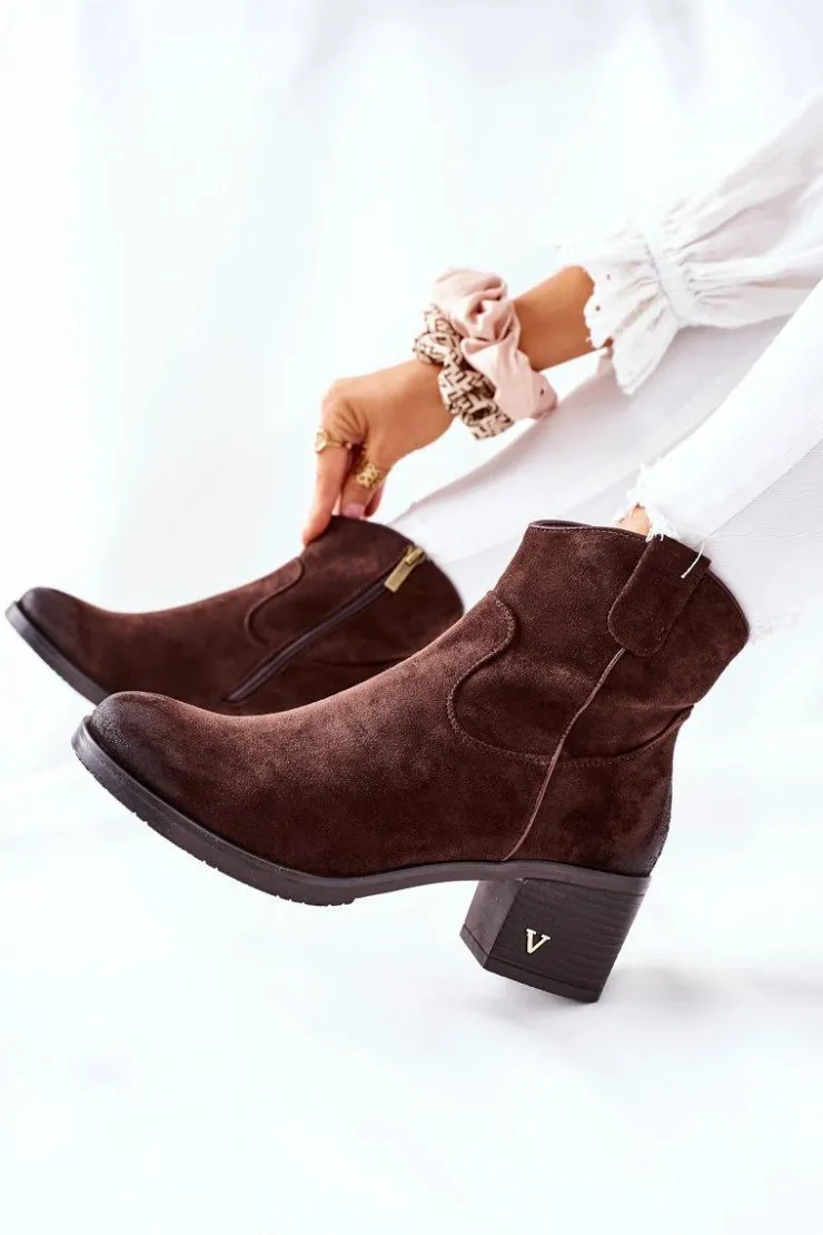Sale Buty damskie Vinceza Zamszowe Damskie Botki Ocieplane Brązowe Hillbrook
