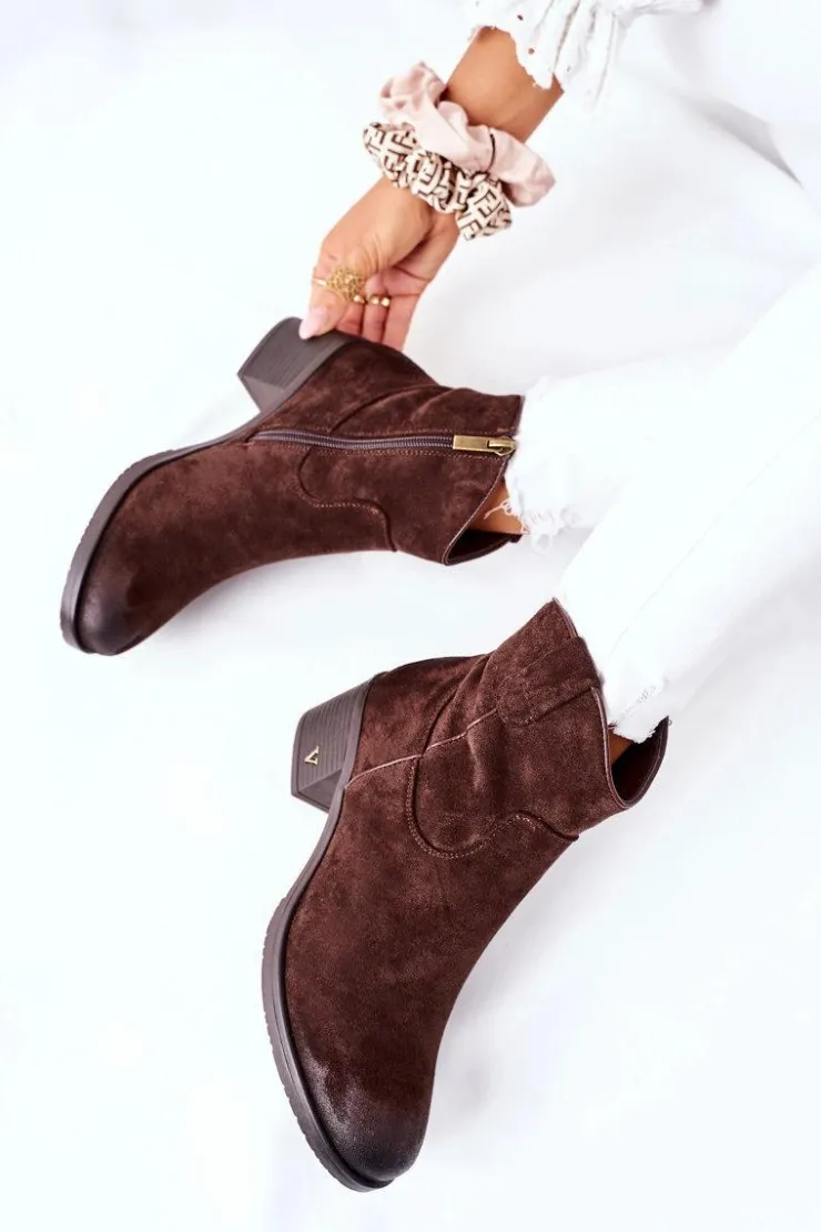 Sale Buty damskie Vinceza Zamszowe Damskie Botki Ocieplane Brązowe Hillbrook