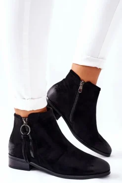 Buty damskie Vinceza Czarne Botki|Botki Zimowe Damskie*Zamszowe Damskie Botki Ocieplane Czarne Janice