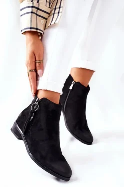 Buty damskie Vinceza Czarne Botki|Botki Zimowe Damskie*Zamszowe Damskie Botki Ocieplane Czarne Janice