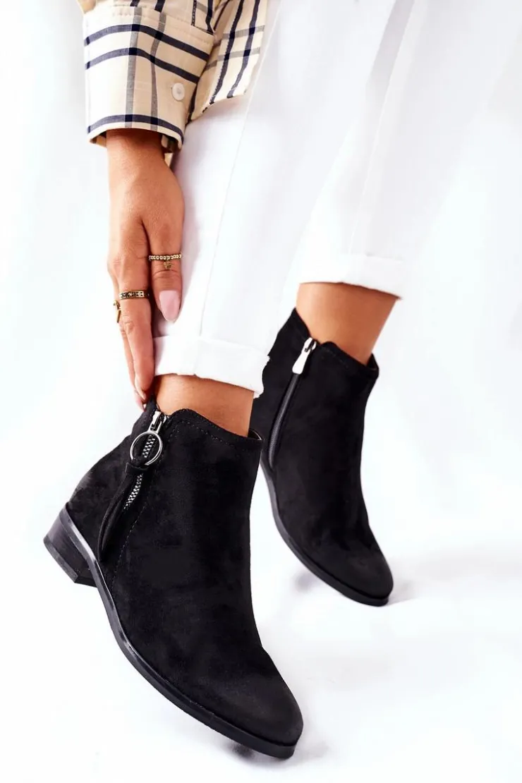 Buty damskie Vinceza Czarne Botki|Botki Zimowe Damskie*Zamszowe Damskie Botki Ocieplane Czarne Janice