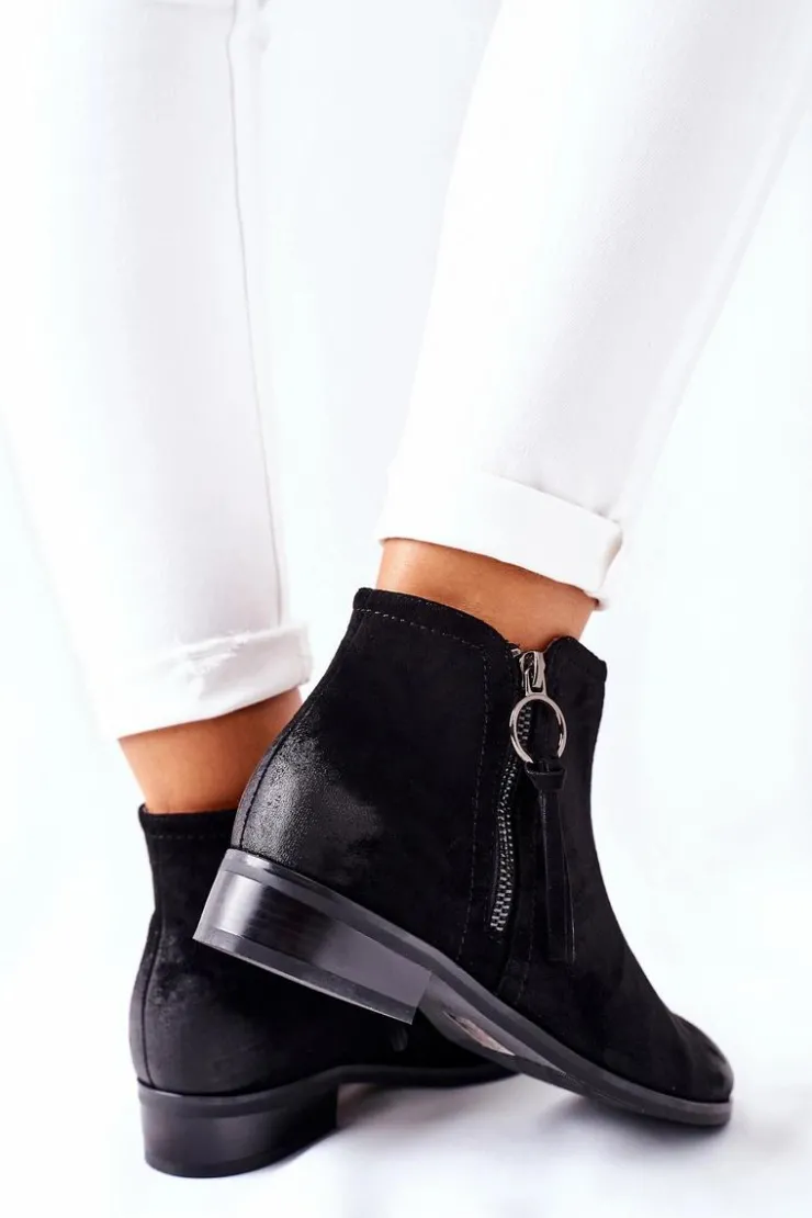 Buty damskie Vinceza Czarne Botki|Botki Zimowe Damskie*Zamszowe Damskie Botki Ocieplane Czarne Janice