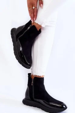 Clearance Buty damskie Vinceza Zamszowe Damskie Botki Sneakersy Vinceza 23-10789 Czarne