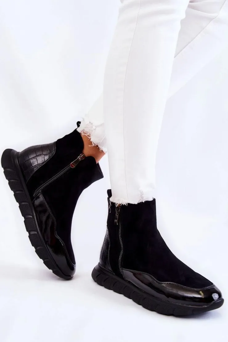 Clearance Buty damskie Vinceza Zamszowe Damskie Botki Sneakersy Vinceza 23-10789 Czarne